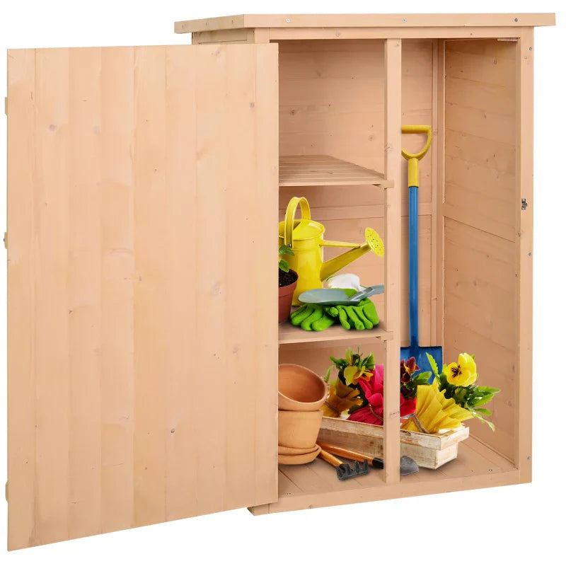 Wooden Garden Storage Shed with Shelves and Bolt Latch 75L x 56W x 115H cm Natural Finish