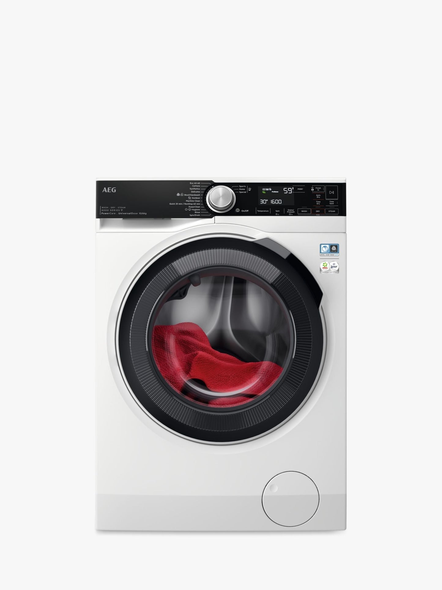 AEG 8000 LWR8516O5UD Freestanding Washer Dryer, 10kg/6kg Load, 1600rpm Spin, White