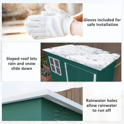 8.5ft x 6ft Green Metal Shed with Foundation Kit, Window, Lockable Wide Doors and Air Vents