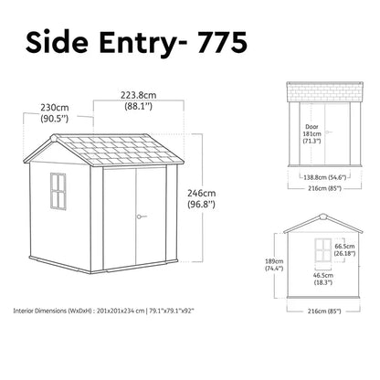 Keter Newton Plus 7ft 4" x 7ft 6" (2.2 x 2.3m) Storage Shed with Side Entry