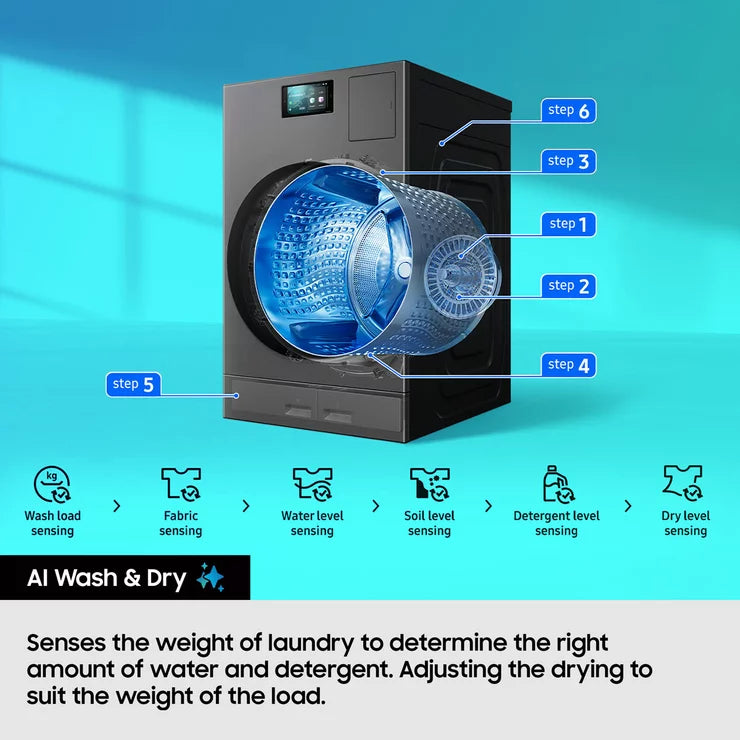 Samsung Series 9 Large Capacity WD18DB8995BZT1 18kg / 11kg Washer Dryer, A Rated in Dark Steel