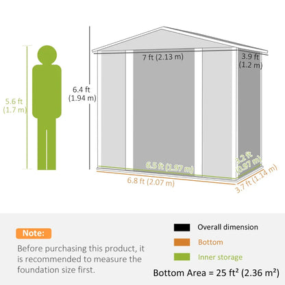 7ft x 4ft Green Metal Garden Shed - Easy Assembly, Galvanised Steel, Double Doors, Vents