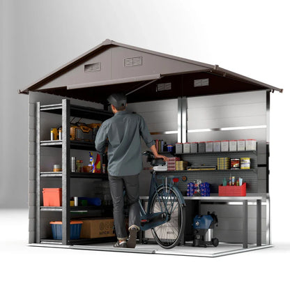 6ft x 8ft Garden Storage Shed with Sliding Door - Durable Brown Wood Effect Outdoor Storage