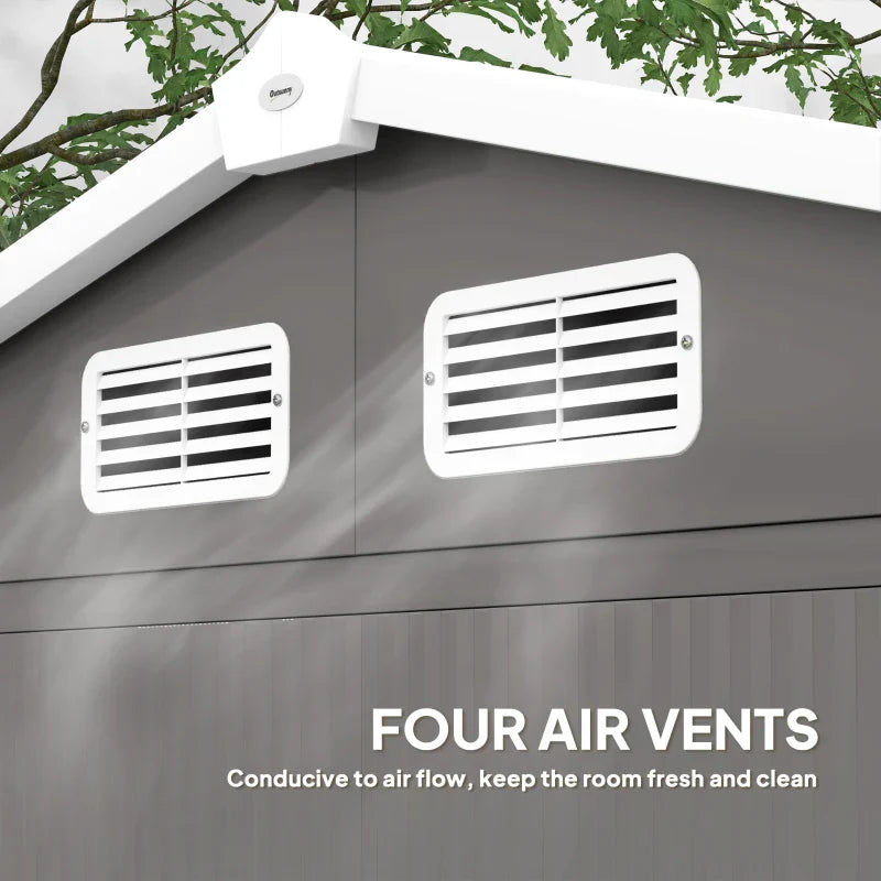 7x4ft Metal Garden Shed - Easy Assembly, Galvanised Steel, Double Doors, Vents, Light Grey