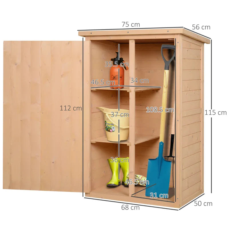 Wooden Garden Storage Shed with Shelves and Bolt Latch 75L x 56W x 115H cm Natural Finish