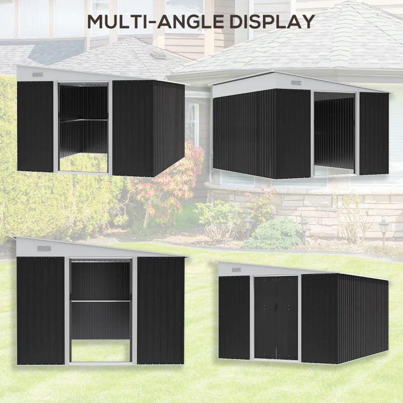 3.3 x 2.68m Black Corrugated Metal Garden Shed - Durable Outdoor Storage Solution