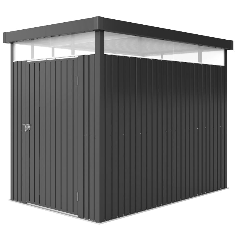 5.3 x 8.5ft Galvanized Steel Garden Shed with Windows, Lockable Door for Outdoor Storage