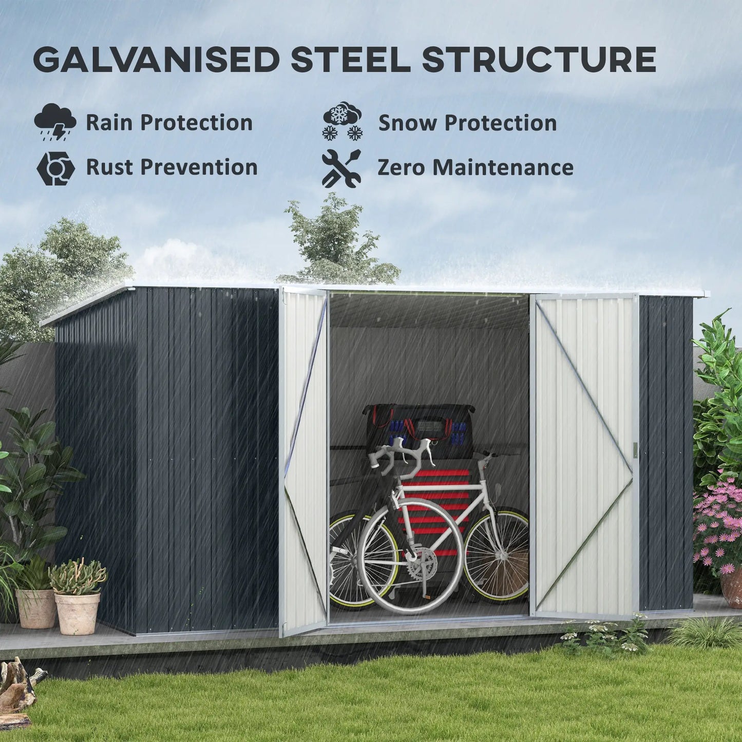 11ft x 5.6ft Dark Grey Steel Garden Shed With Lockable Doors and Gloves