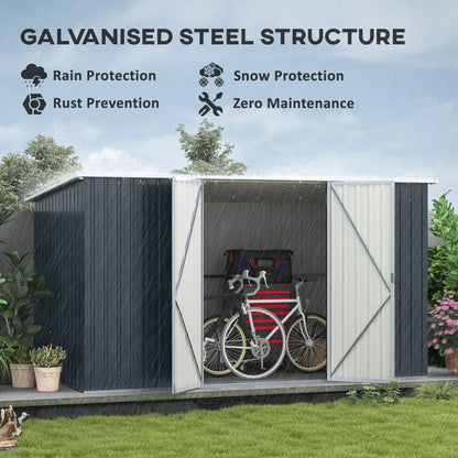 11ft x 5.6ft Dark Grey Steel Garden Shed With Lockable Doors and Gloves