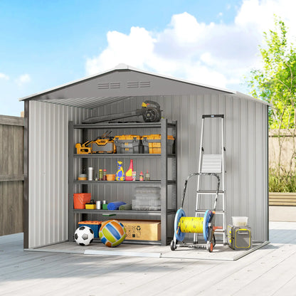 8 x 6ft Galvanised Steel Garden Shed with Lockable Double Sliding Doors – Large Outdoor Metal Storage, Ventilated, Weather & Rust Resistant, Light Grey