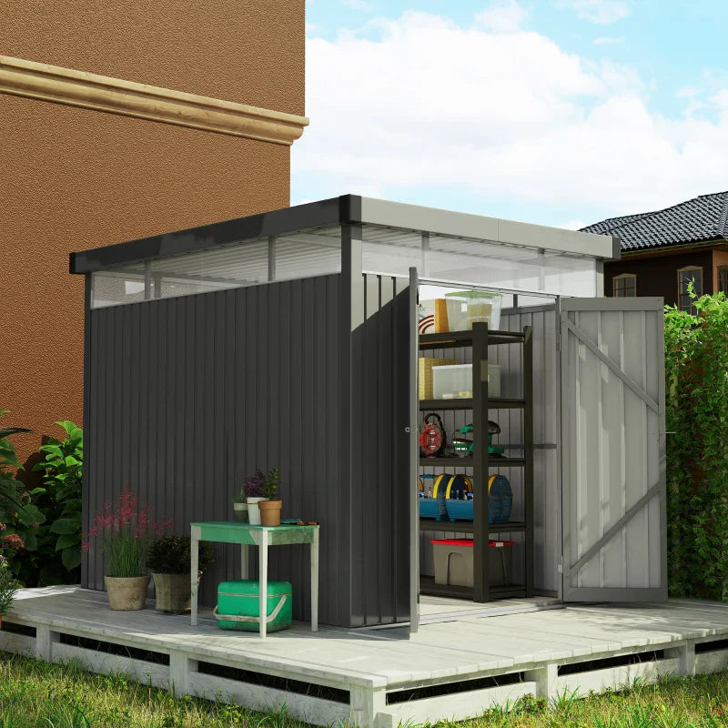 5.3 x 8.5ft Galvanized Steel Garden Shed with Windows, Lockable Door for Outdoor Storage