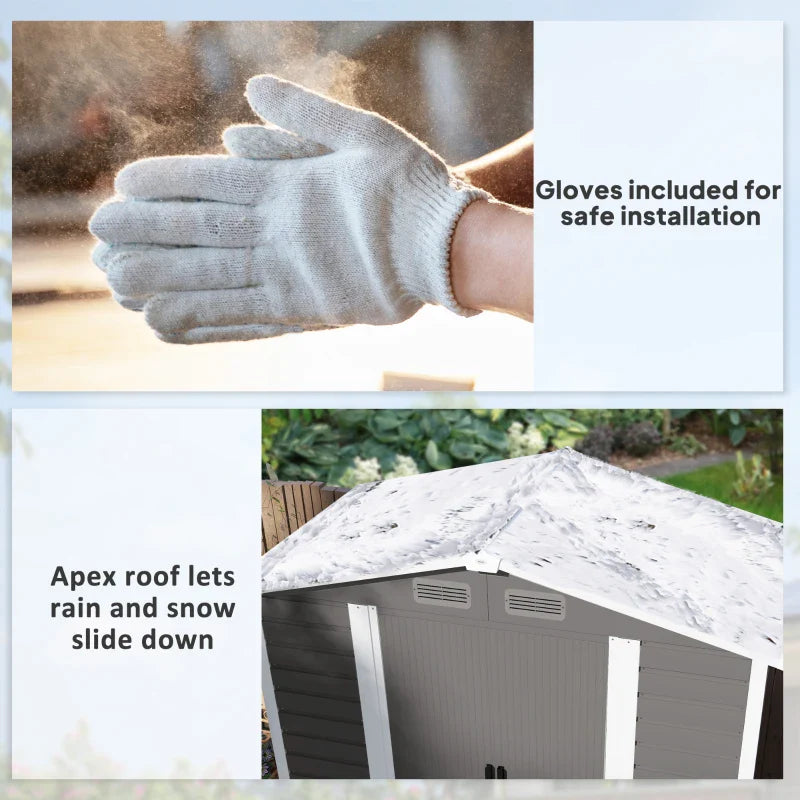 7x4ft Metal Garden Shed - Easy Assembly, Galvanised Steel, Double Doors, Vents, Light Grey
