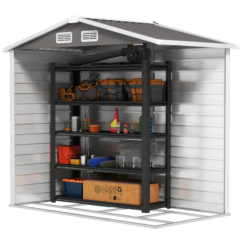 7x4ft Metal Garden Shed - Easy Assembly, Galvanised Steel, Double Doors, Vents, Light Grey