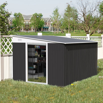 3.3 x 2.68m Black Corrugated Metal Garden Shed - Durable Outdoor Storage Solution