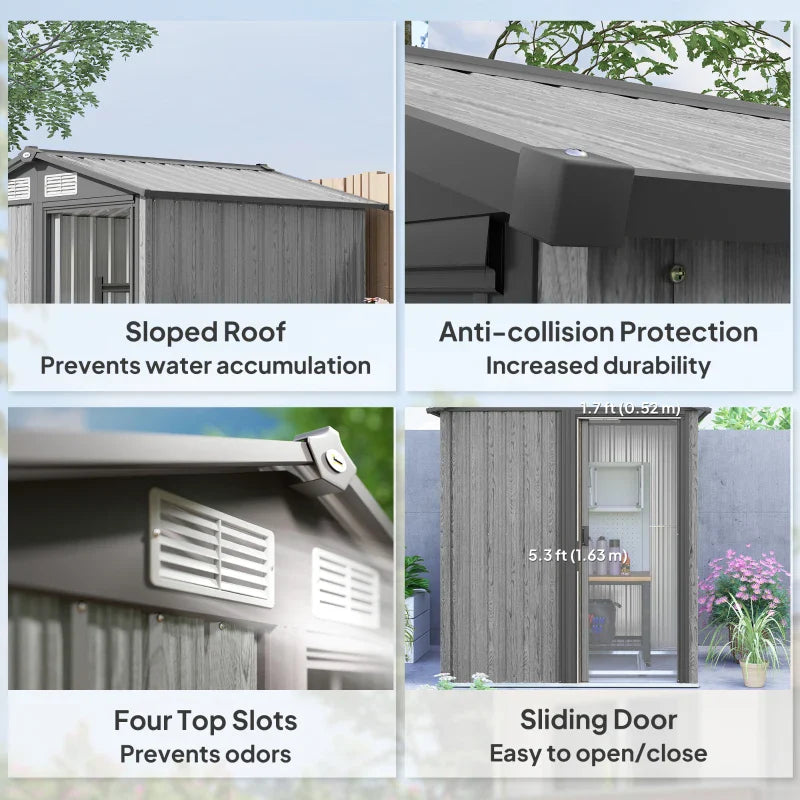 5ft x 4.3ft Outdoor Garden Storage Shed - Grey Wooden Effect, Durable & Weatherproof