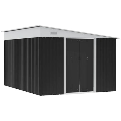 3.3 x 2.68m Black Corrugated Metal Garden Shed - Durable Outdoor Storage Solution