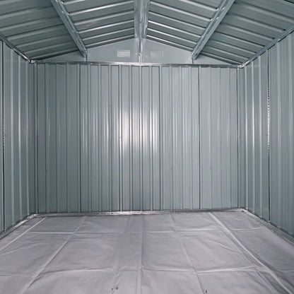 8 x 6ft Galvanised Steel Garden Shed with Lockable Double Sliding Doors – Large Outdoor Metal Storage, Ventilated, Weather & Rust Resistant, Light Grey