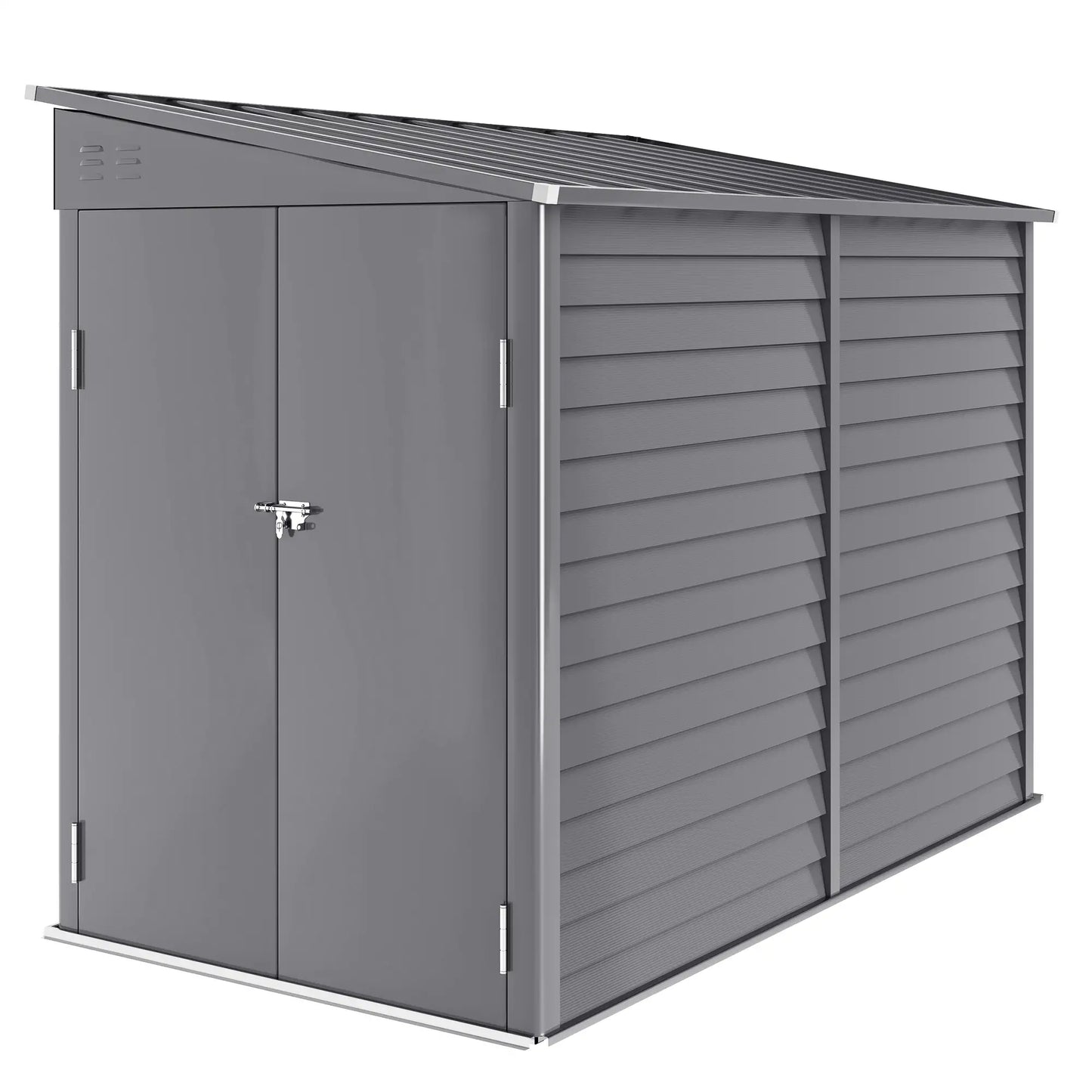 5x9ft Galvanised Metal Garden Shed with Foundation Kit – Lockable Outdoor Lean-to Storage with Vents & Gloves – Grey