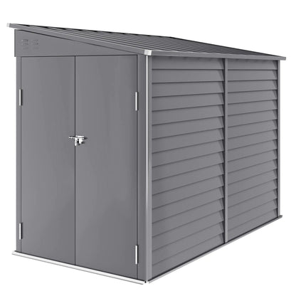 5x9ft Galvanised Metal Garden Shed with Foundation Kit – Lockable Outdoor Lean-to Storage with Vents & Gloves – Grey