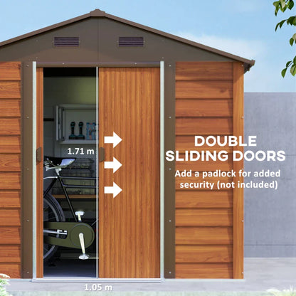 6ft x 8ft Garden Storage Shed with Sliding Door - Durable Brown Wood Effect Outdoor Storage