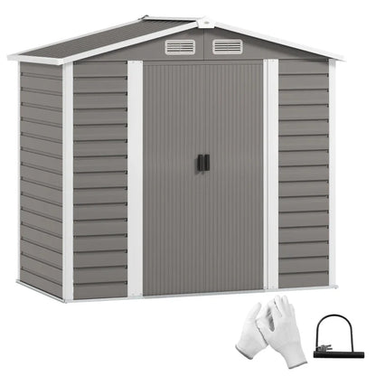 7x4ft Metal Garden Shed - Easy Assembly, Galvanised Steel, Double Doors, Vents, Light Grey