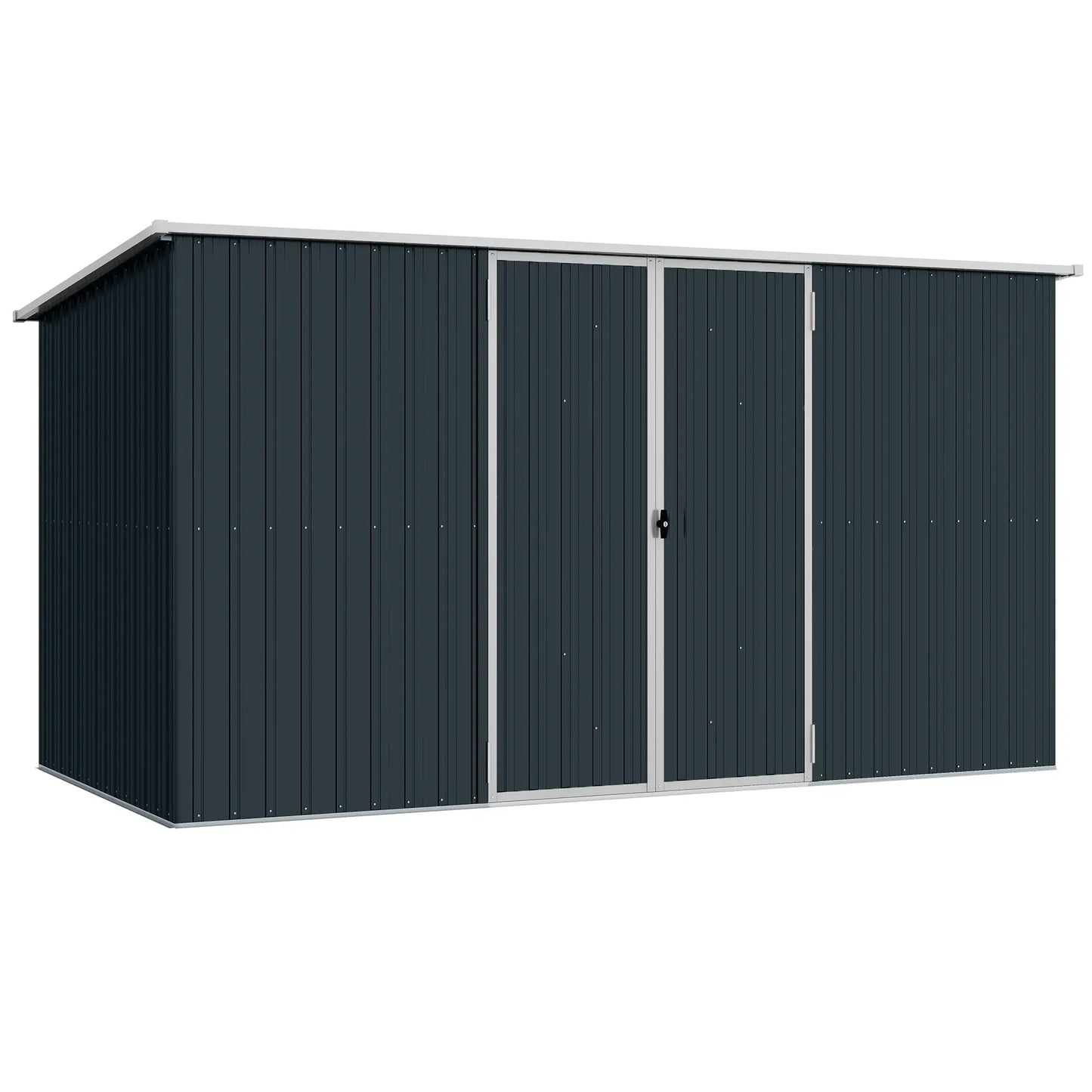 11ft x 5.6ft Dark Grey Steel Garden Shed With Lockable Doors and Gloves