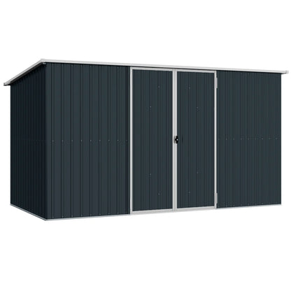 11ft x 5.6ft Dark Grey Steel Garden Shed With Lockable Doors and Gloves