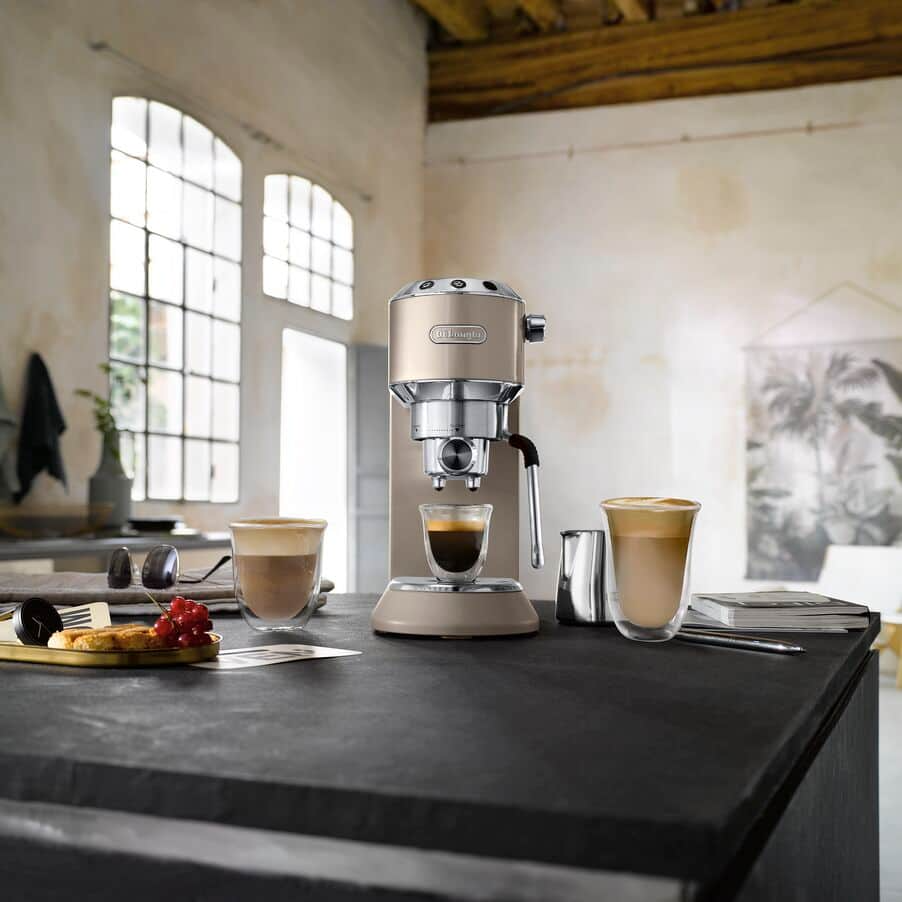 De'Longhi EC885.BG Dedica Arte Manual Espresso Coffee maker with Milk Frother - Beige Gold