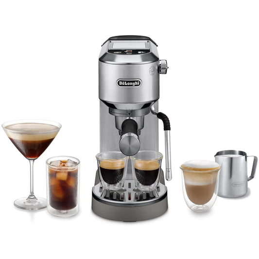 De'Longhi EC890.M Dedica Duo with Advanced Milk Steam Wand Manual Espresso Machine Silver