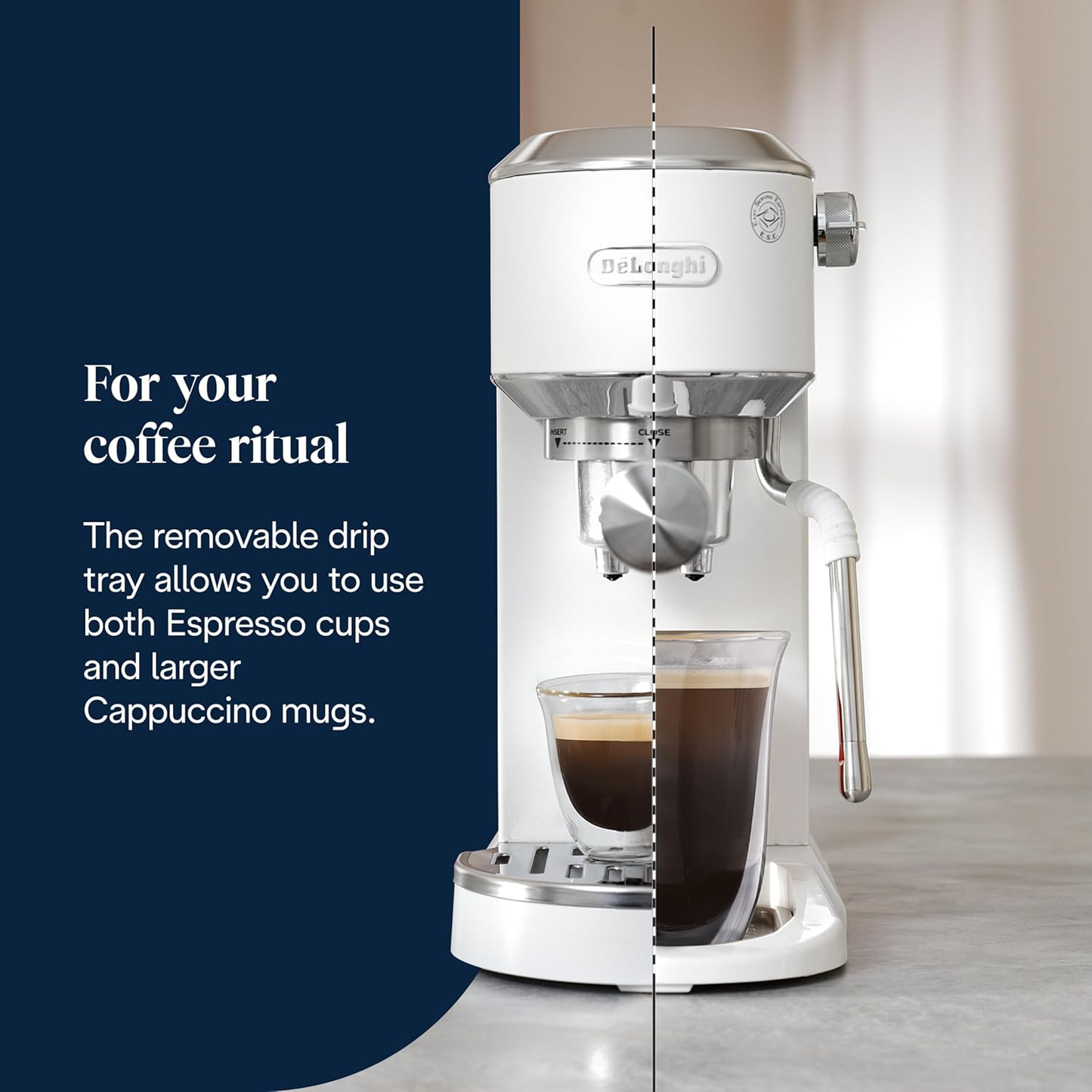 De'Longhi EC890.W Dedica Duo Manual Espresso Coffee Machine with Milk Frother White