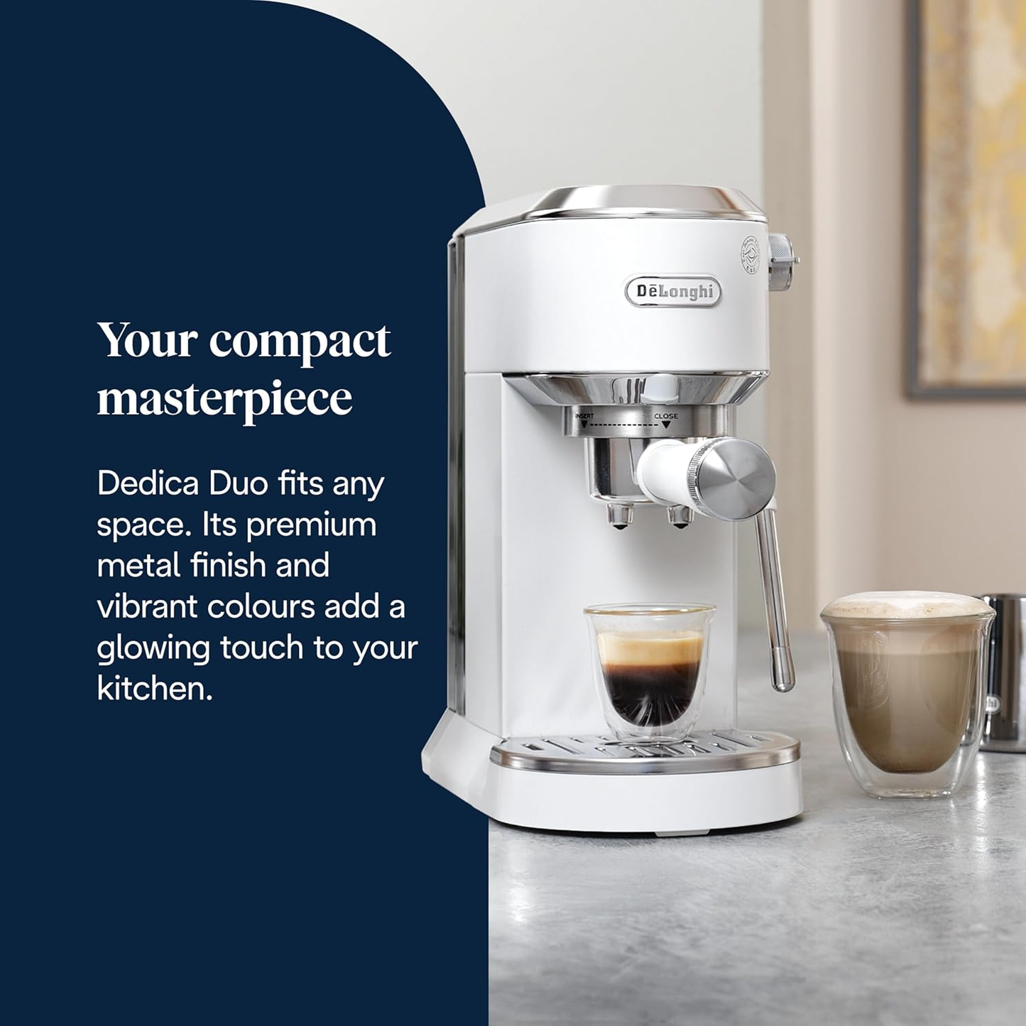 De'Longhi EC890.W Dedica Duo Manual Espresso Coffee Machine with Milk Frother White