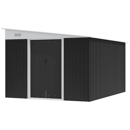 3.3 x 2.68m Black Corrugated Metal Garden Shed - Durable Outdoor Storage Solution
