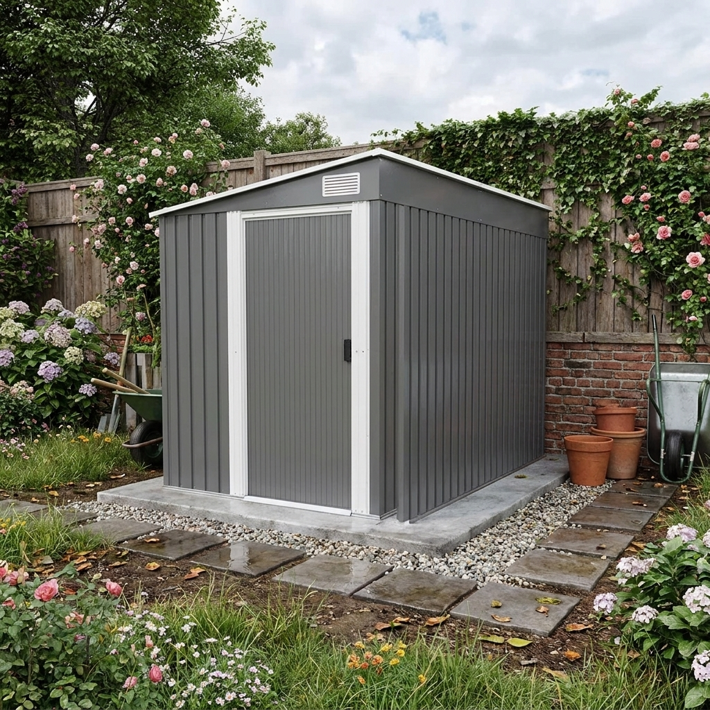 7ft x 5ft Galvanised Metal Shed with Sliding Door - Durable Dark Grey Outdoor Storage Solution