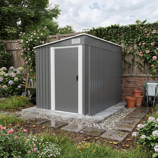 7ft x 5ft Galvanised Metal Shed with Sliding Door - Durable Dark Grey Outdoor Storage Solution