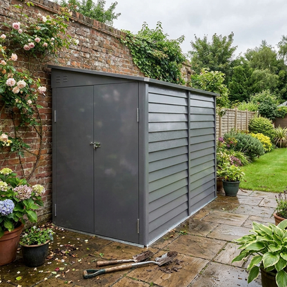 5x9ft Galvanised Metal Garden Shed with Foundation Kit – Lockable Outdoor Lean-to Storage with Vents & Gloves – Grey