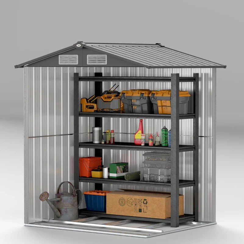 5ft x 4.3ft Outdoor Garden Storage Shed - Grey Wooden Effect, Durable & Weatherproof