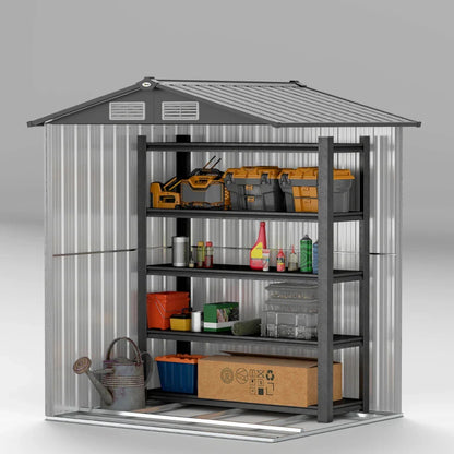 5ft x 4.3ft Outdoor Garden Storage Shed - Grey Wooden Effect, Durable & Weatherproof