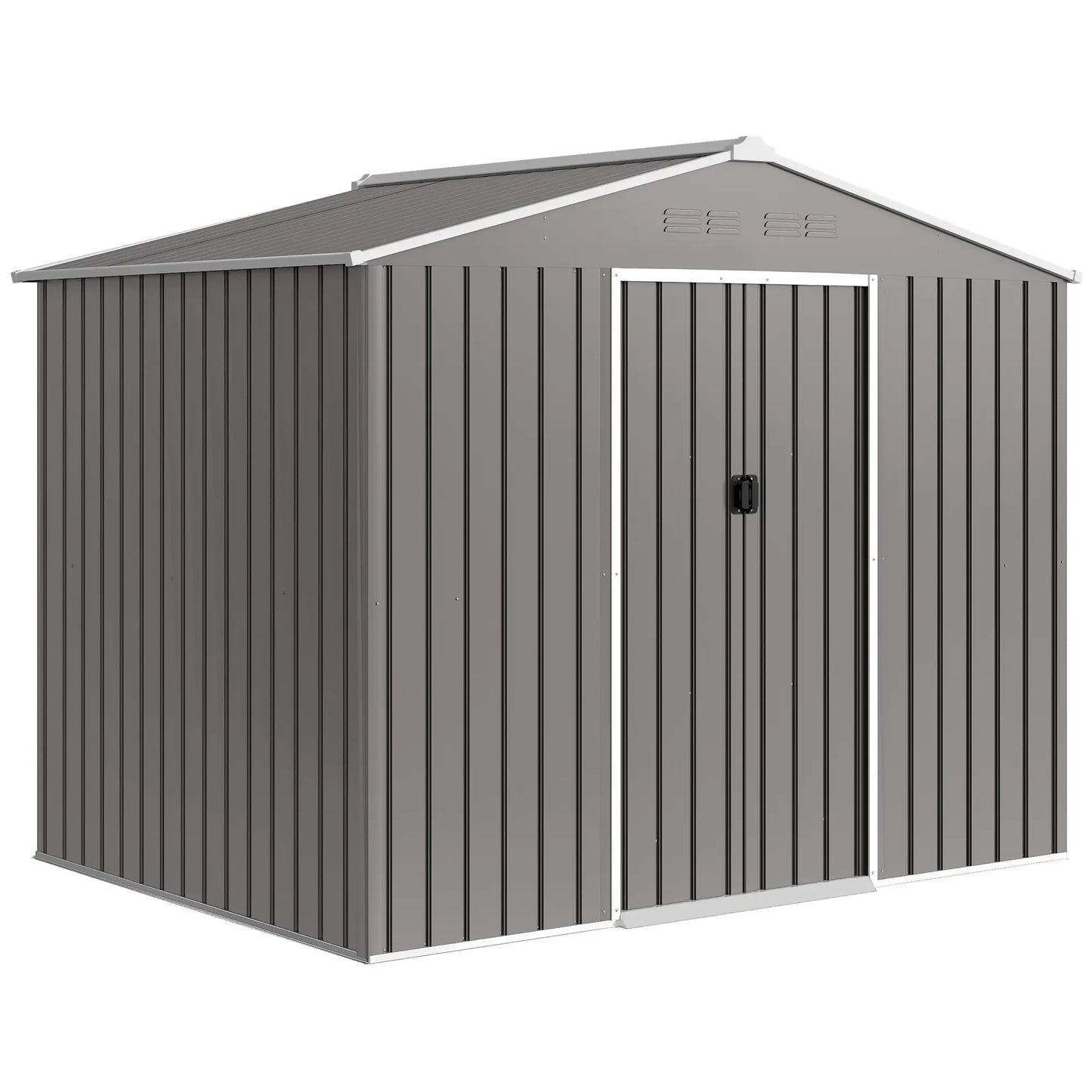 8 x 6ft Galvanised Steel Garden Shed with Lockable Double Sliding Doors – Large Outdoor Metal Storage, Ventilated, Weather & Rust Resistant, Light Grey