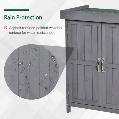 Wooden Garden Shed with Hinged Roof and Removable Shelf Outdoor Tool Storage Cabinet Double Doors 74x43x88cm Grey