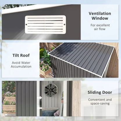 7ft x 5ft Galvanised Metal Shed with Sliding Door - Durable Dark Grey Outdoor Storage Solution