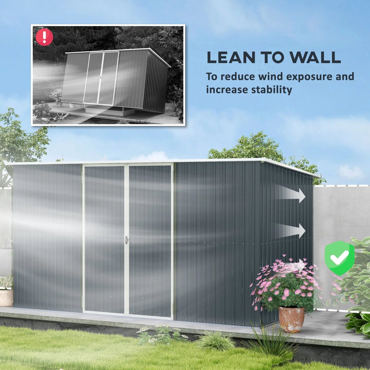 11ft x 5.6ft Dark Grey Steel Garden Shed With Lockable Doors and Gloves