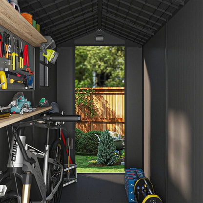 Pro Grade 6ft x 8ft Premium Plastic Double Door Garden Shed - Grey Wood Touch Texture