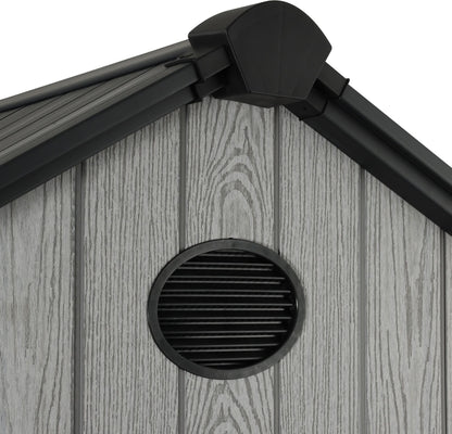 Pro Grade 8ft x 12ft Premium Plastic Double Door Garden Shed - Grey Wood Touch Texture