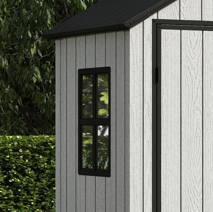 Pro Grade 8ft x 10ft Premium Plastic Double Door Garden Shed - Grey/Anthracite Wood Touch Texture
