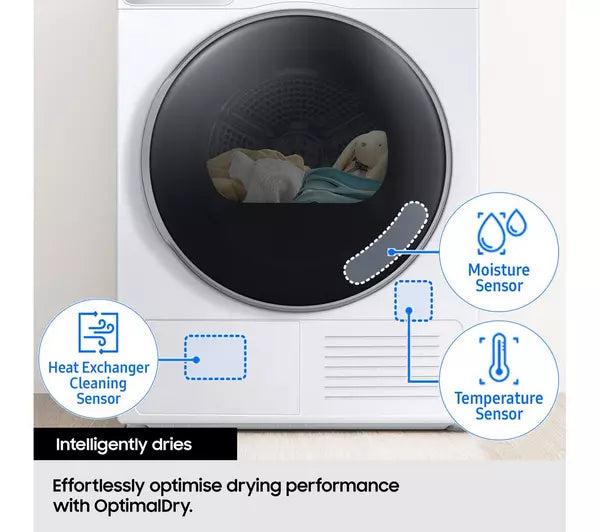Samsung Series 5 DV90CGC0A0AEEU with OptimalDry 9kg Heat Pump Tumble Dryer White