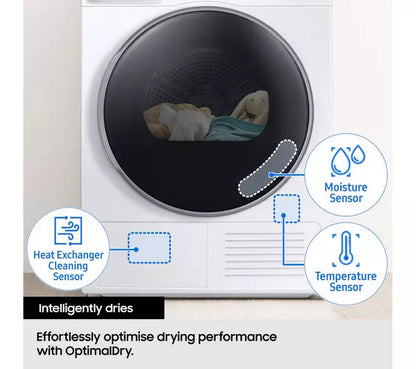 Samsung Series 5 DV90CGC0A0AEEU with OptimalDry 9kg Heat Pump Tumble Dryer White