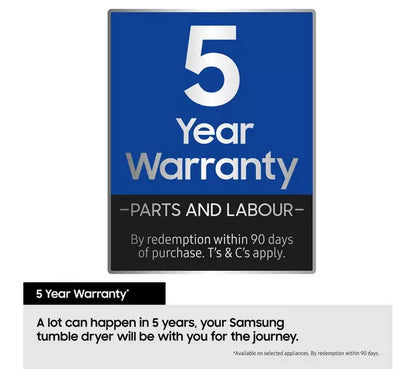 Samsung Series 5 DV90CGC0A0AEEU with OptimalDry 9kg Heat Pump Tumble Dryer White
