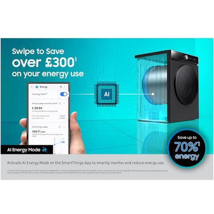 Samsung Series 8 WW11DB8B95GHU1 Bespoke AI Energy 11kg 1400 Spin Smart Washing Machine White