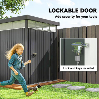 5.3 x 8.5ft Galvanized Steel Garden Shed with Windows, Lockable Door for Outdoor Storage